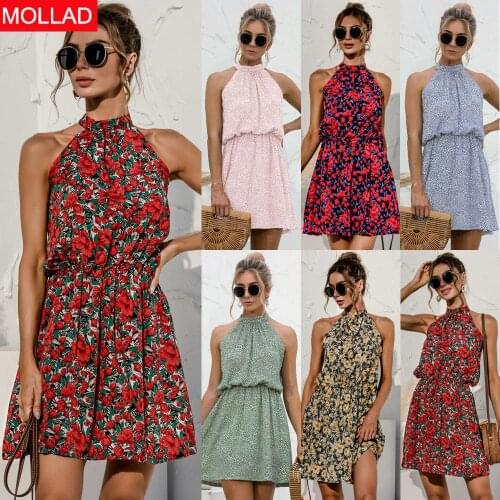 Spring/Summer 2021 Popular Halter Floral Tie-Neck Strapless Sexy Dress Women Summer Dresses