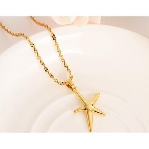 Gold Necklace with starfish Pendant Women Loverss Jewelry Valentines Gift Sweater chain Romanti Fancy Accessories charms Bijoux