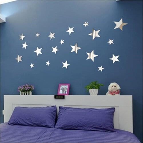 20Pcs Star decoration wall sticker living room bedroom office acrylic mirror decoration wall paste DIY decoration wall stickers