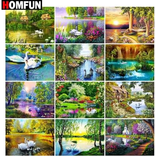 HOMFUN Full Square/Round Drill 5D DIY Diamond Painting "Swan landscape" Embroidery Cross Stitch 5D Home Decor Gift