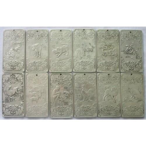Free shipping 12Pcs Old Chinese Twelve Zodiac Miao Silver Bullion thanka statue/Sculpture amulet