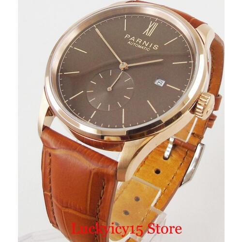 PARNIS Classic Design Gold Plated Mens Watch Auto Date Indicator 42mm Automatic Watch ST1731 Movement