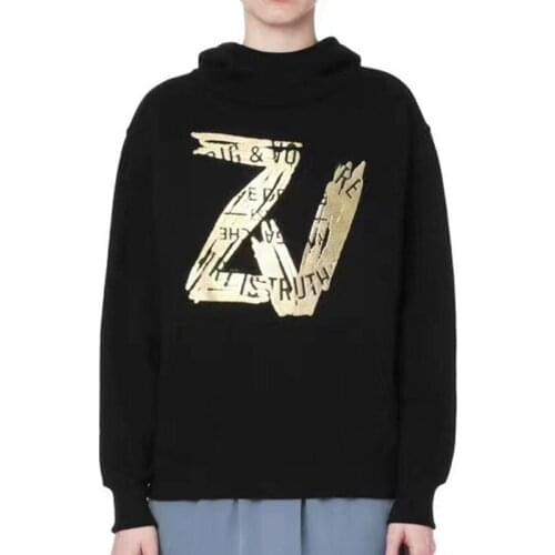 Black Women Autumn Letter Print Fashion Cotton Hooded Sweatshirt Female High Street Casual Loose Hoodies Ladies Pullovers ML065