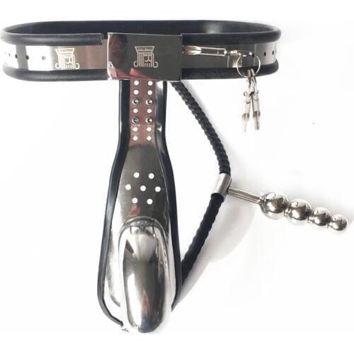 Black emperor male stainless steel T three generation chastity lock, single chain bar, anal plug, adult toys, anti stripping