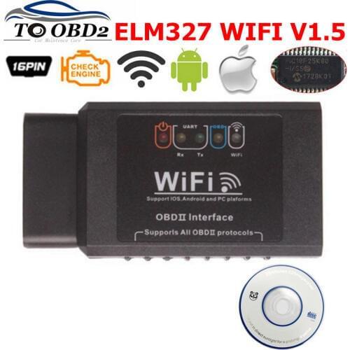 High quality ELM327 HW V1.5 WIFI OBD 2 Scanner Diagnostic Tool for iOS & Android Work for 12V gasoline cars OBDII Car Scan Tool