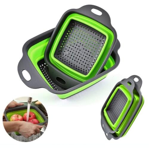 Colander Dish Drainer Foldable Strainer Fruit Vegetable Washing Storage Basket Silicone Collapsible Drainer Basket Kitchen Tools