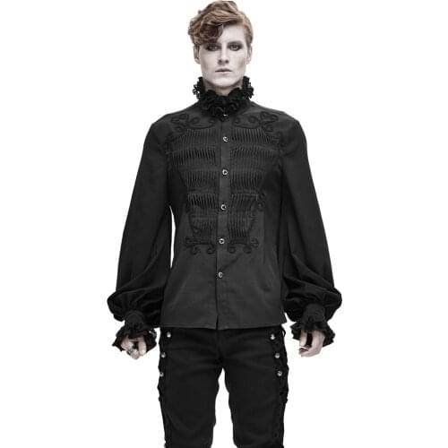 Gothic Men Shirts Black Vintage Long Sleeves Lantern Sleeves Formal Shirts For Men New Arrivals High Quality