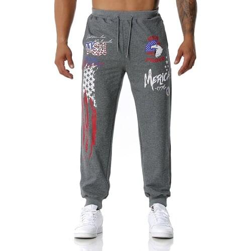 Cotton Man Jogging Pants USA Printing Outdoor Sports Fitness Soccer Training Trousers