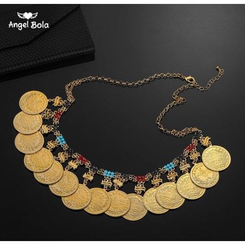 Islam Middle East African Jewelry New Metal Coin Big Allah Muslim Necklaces for Women Arab Coins Luxury Wedding Gifts