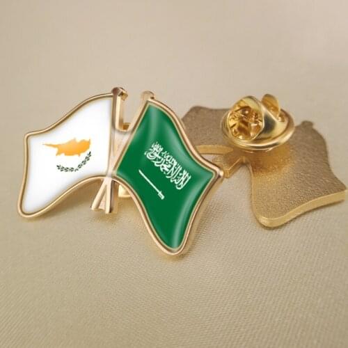 Cyprus and Saudi Arabia Crossed Double Friendship Flags Lapel Pins Brooch Badges