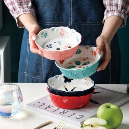 Japanese-style underglaze creative ceramic fruit salad bowl home breakfast bowl oatmeal cute dessert bowl