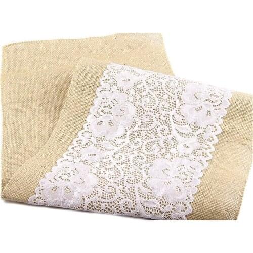 New Burlap Lace Table Runner 12X108 Inch, Rustic Vintage Table Runner for Outdoor Wedding Birthday Party Banquet Decoration