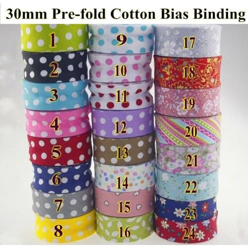Hot Pre-Fold Cotton Bias Binding 30mm Stretch Trim Tape Twill Baby Underwear Tower Blanket Craft Bag DIY Free Shipping 10m