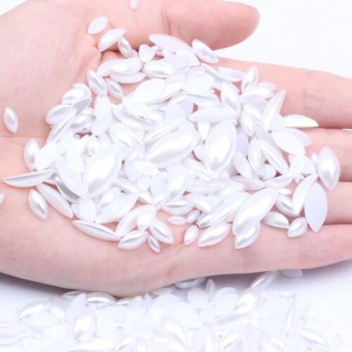 Half Pearl Marquise Shape 3x6mm-9x20mm White Color Imitation Pearls Flatback Great For Nail Cellphone Laptop Art Decoration