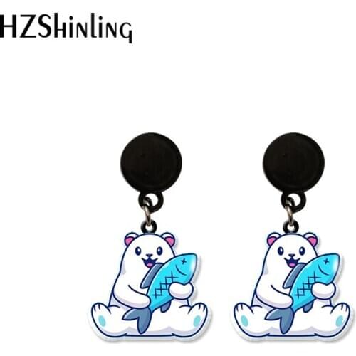 Cartoon Animal Polar Bear fishing Baby Resin Epoxy Acrylic Dangle Drop Earrings Resin Epoxy Earrings Jewelry