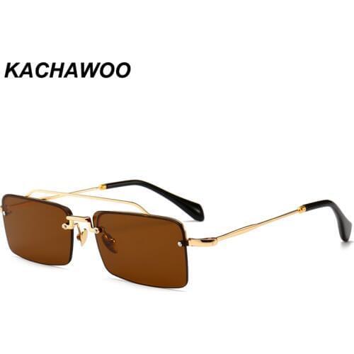 Kachawoo tiny sunglasses rimless men summer accessories women gift metal half frame retro sun glasses rectangle brown black