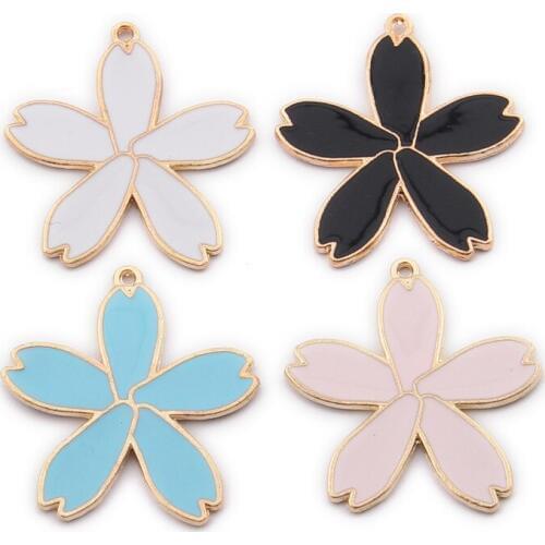 New Arrival 10pcs 31*34MM Enamel Jewelry Flower Charms Gold Tone Plated Alloy DIY Bracelet Keyring Necklace Bracelet Pendants
