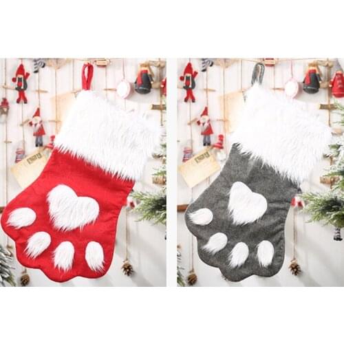 Newly Dog Paw Christmas Socks Creative Gifts Bag Xmas Hanging Ornament for Home Living Room Bedroom Decoration