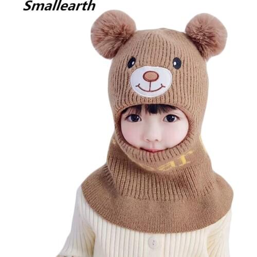 New Winter Cotton Baby Cap Set Plus Velvet Cartoon Boy Hooded Cap Girl Head Cover Kids Warm Beanie Sets Plush Children Hat Scarf