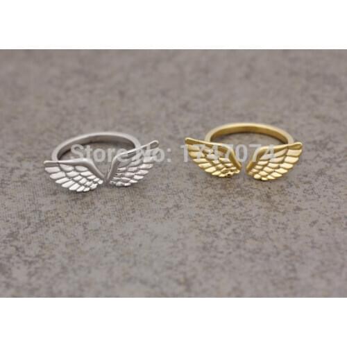 Wholesale new cute trendy wing rings fashion jewelry gold silver plated angel wing women rings