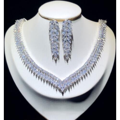 New Luxury 3A Drop Shaped Zircon Shape Necklace Women Pendant Set, High Quality Party Wedding Jewelry