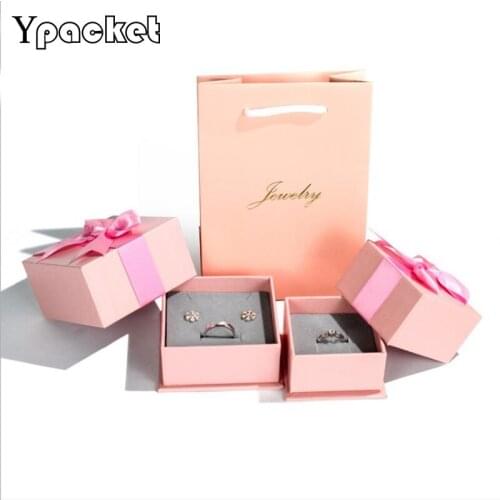 Pink 3 SIZES----Floral Necklace Earrings Ring Pendant Box 6x6cm 7.5x7.5cm Jewelry Storage Gift Bags Jewellery Organizer Cases