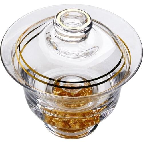 Crystal glass cover bowl, large heat-resistant gold leaf Sancai tea bowl, tea divider, Kung Fu tea set ceramic bowls handmade