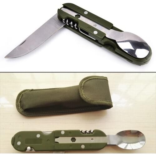 1Set Folding Portable Stainless Steel Camping Picnic Cutlery Knife Fork Spoon Bottle Opener Flatware Tableware Travel Kit