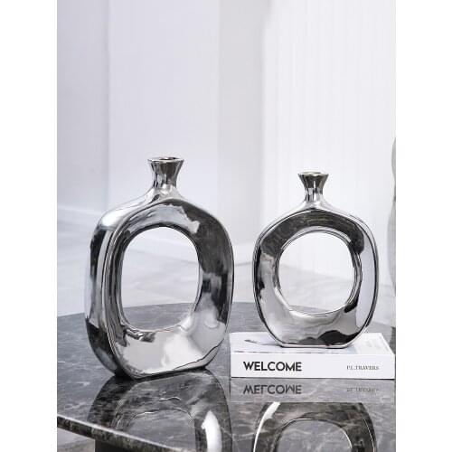Modern Ceramic Vase Hollow Out Silver Flower Arrangement Accessories Golden Flower Vase Home Decoration Wedding Accessories