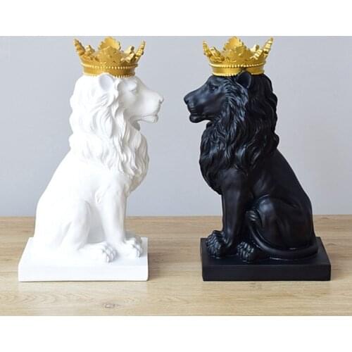 Crown Lion Statue Home Office Bar Lion Faith Resin Sculpture Model Crafts Ornaments Animal Origami Abstract Art Decoration Gift