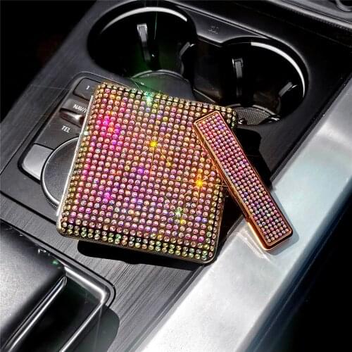 Rhinestone Ashtray Lighter Car Auto Use Cigarette Case 85mm King Size (18-20 Capacity) Crystal Bling Sturdy Double Sided 2pc