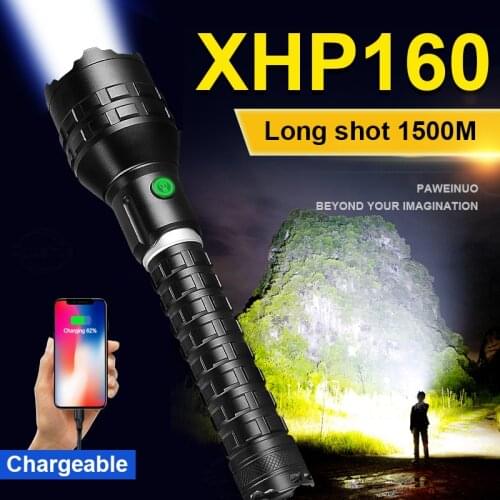 High Power LED Flashlight XHP160 Lantern 18650 or 26650 USB Rechargeable Tactical Flash Light Waterproof Zoom Camping Hunt Torch