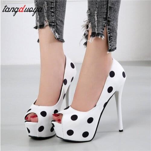 Platform Women Shoes Pumps High Heel Shoes Peep Toe High Heels Pumps Platform Shoes 14cm White Black zapatos tacon mujer