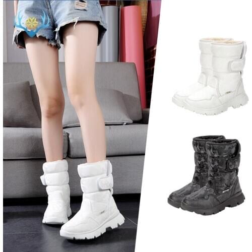 Womens Snow Boots Plus Velvet Plain Simple Warm Cotton Camouflage Style Ankle Boots For Women