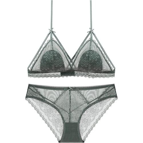 Transparent Bras Set For Women Ultra Thin Lace Brief Bralette Wire Free Push Up Plus Big Size Hollow Out 2021 New Underwear