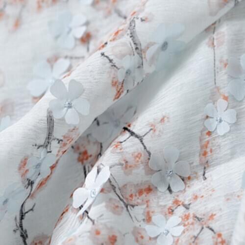 1Yard Plum blossom 3D flower chiffon embroidery fabric ,diy skirt dress clothes material,patchwork cloth