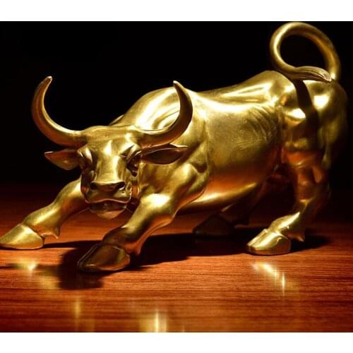 100% Brass Bull Wall Street Cattle Sculpture Copper Cow Statue Mascot Exquisite Crafts Ornament Office Decoration Business Gift