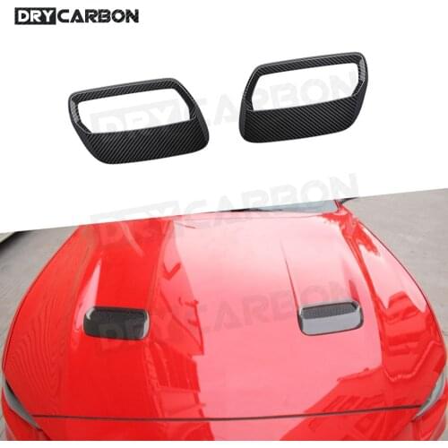 2Pcs Carbon Fiber Hood Engine Air Vent Cover Trim for Ford Mustang 2018-2020 Engine Air Vent Outlet Cover Trim Car