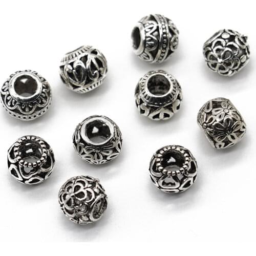 20pcs 6mm Hole Antique Silver Color Round European Big Hole Beads Spacer Charm Beads for DIY Bracelet Jewelry Making Findings