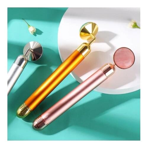 24k Gold Energy Beauty Bar Facial Jade Roller Face Lift Massager Anti Aging Wrinkle Remover Electric Vibrating Massage Stick