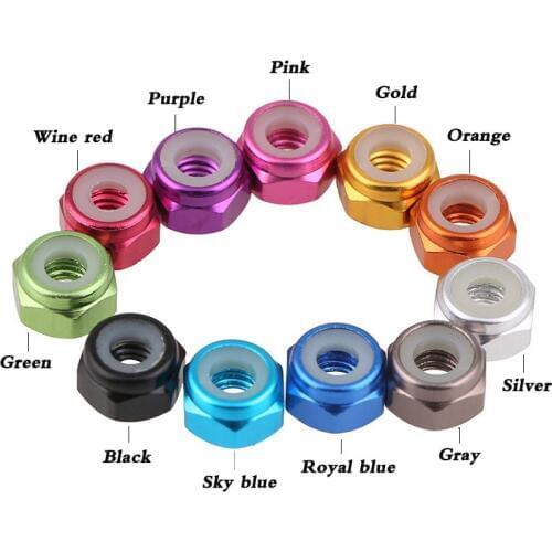 5Pcs M2 M3 M4 M5 Aluminum Anti-loose Lock Nut Aluminum Alloy Hex Self-locking Nylon Ring Color Screw Cap 11 Color Optional