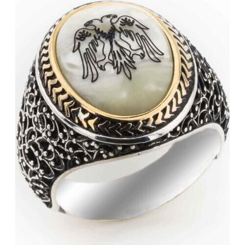 925 sterling Silver Mother Of Pearl Cubic Zirconia Seljuk Eagle Ring