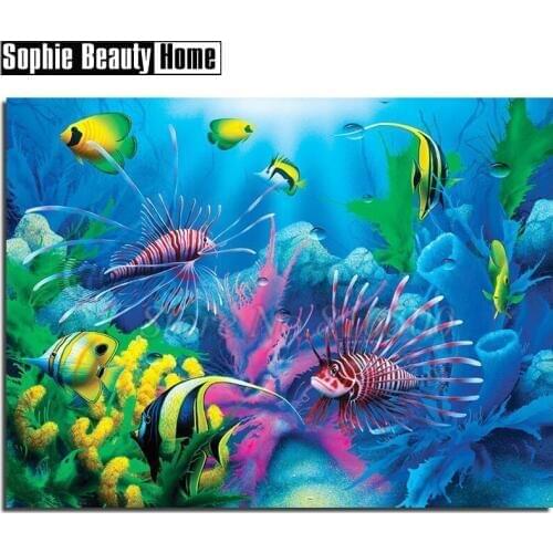 Diy 5D Diamond Painting Cross Stitch Fish In the Sea Diamond Embroidery Animal Pattern Full Drill Mosaic Home Decor Art 196004