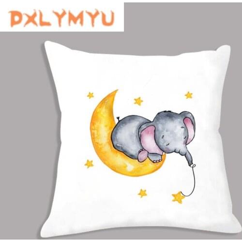 Velvet Cartoon Cushion Cover Pillow Cover Elephant Printed Pillowcase Kids Room Home Decoration Sofa