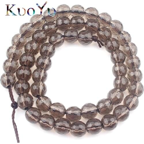 Faceted Smoky Quartzs Beads Smooth Loose Spacer Beads For Jewelry Making Natural Stone Diy Bracelet Accessories 15”Strand 6-12mm