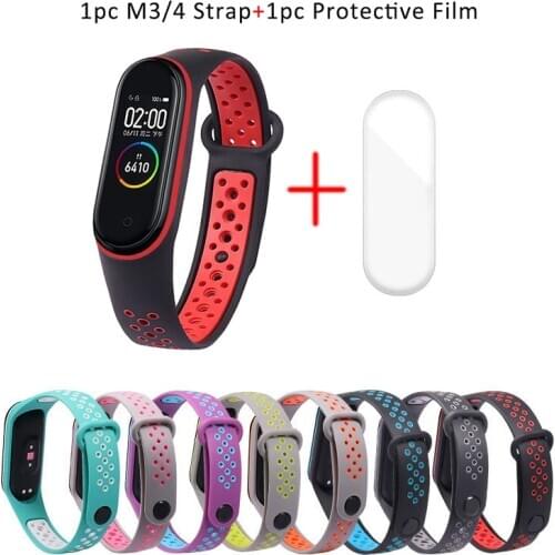 Breathable Replacement For Xiaomi MI Band 4 3 Silicone Wrist Strap Screen Protector Film Bracelet Smart Wrist For Miband 4 3