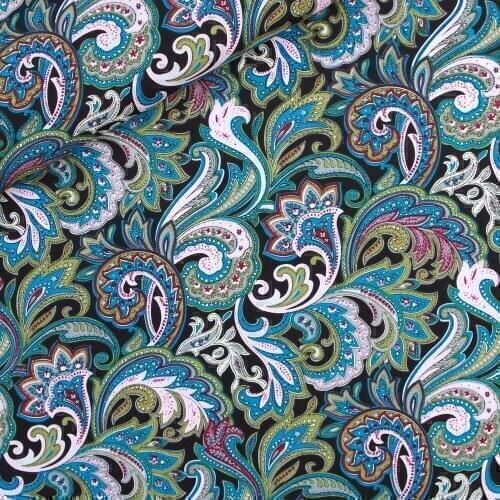 Printed Cotton Poplin Fabric, Pteris flower - blue and green, clothing,bedding,hadmaking, 50cmx140cm