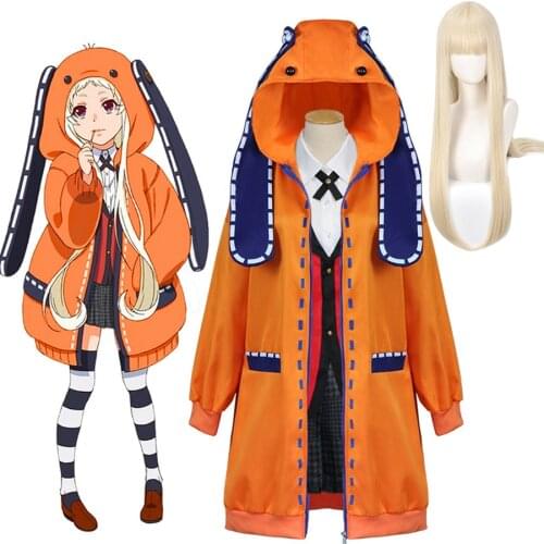 Anime Kakegurui Cosplay Costumes Runa Yomozuki Kakegurui Hoodie School Uniforms Wig Halloween Costume Dress For Women Girls