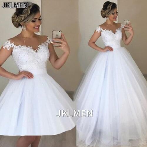 2 in 1 Lace Beading Bridal Dress A-line Wedding Dresses Detachable Tulle Vestido de Noiva Bridal Gown