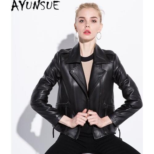 AYUNSUE Real Sheepskin Jacket Women Genuine Leather Jackets Famale Short Fashion Autumn Coats Ladies Blouson Cuir Femme SQQ73